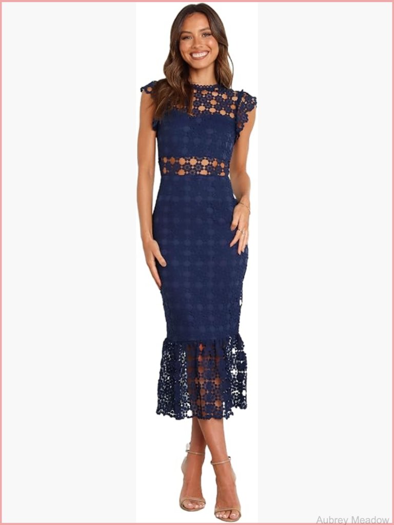 Bodycon Midi Dress Lace Overlay Cut Out Sleeveless Formal Zipper Back